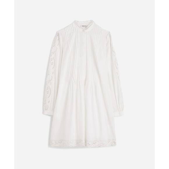 Madewell Pintucked Eyelet Mini Dress Boho Cotton Cottagecore White Medium NWT - Picture 6 of 16